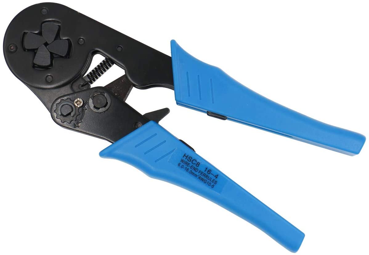 Baomain Crimper Plier HSC8 16-4 Mini Self-adjustable Crimping Tools Use for 6.0-16.0 mm² (10-5 AWG) Square Ferrule Wire Cable End-sleeves Blue - BAOMAIN
