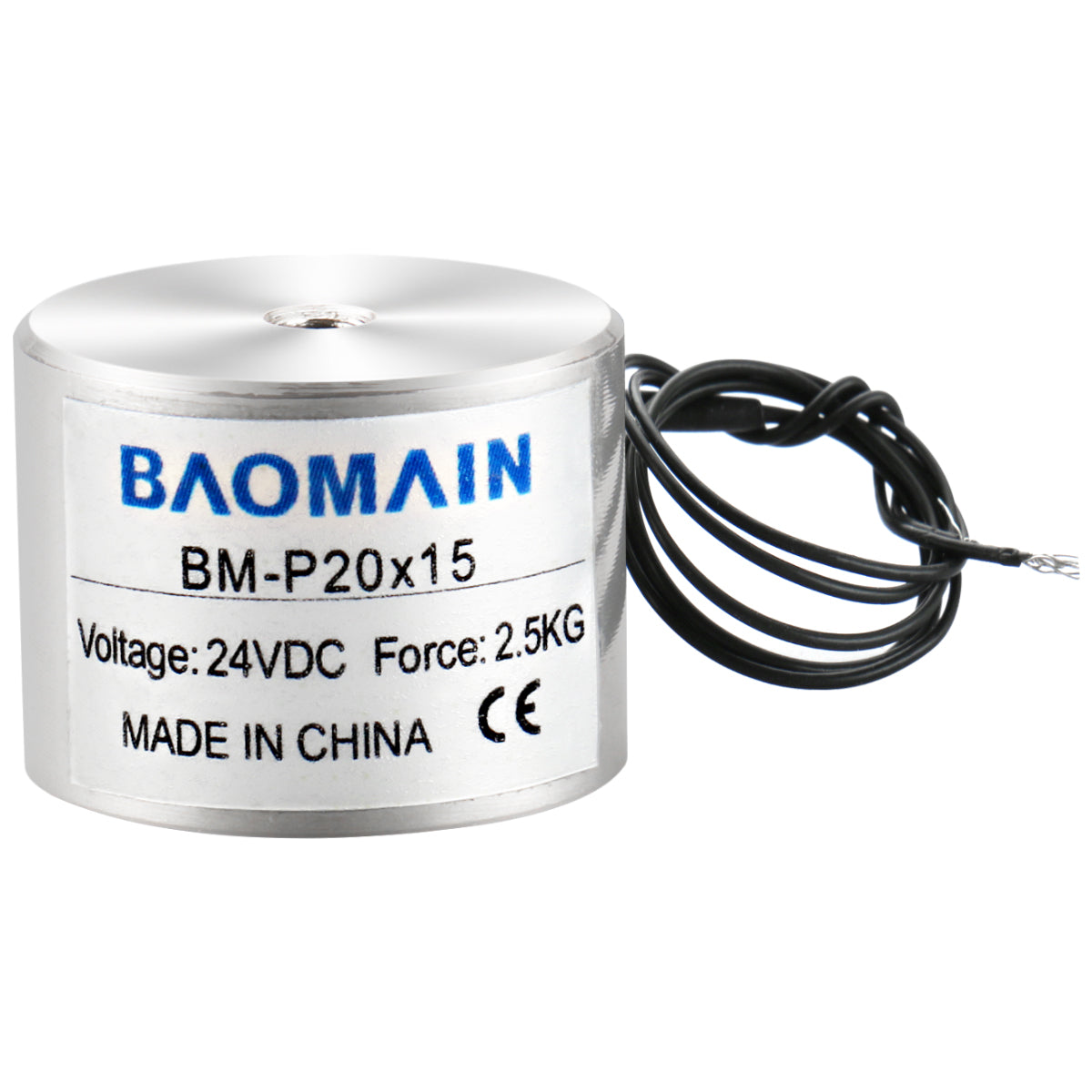 Baomain Elektromagnet, Solenoid 25N 5,5LB Kraft, elektrischer Hebemagnet, Haltesauger, 20 mm, BM-P 20-15