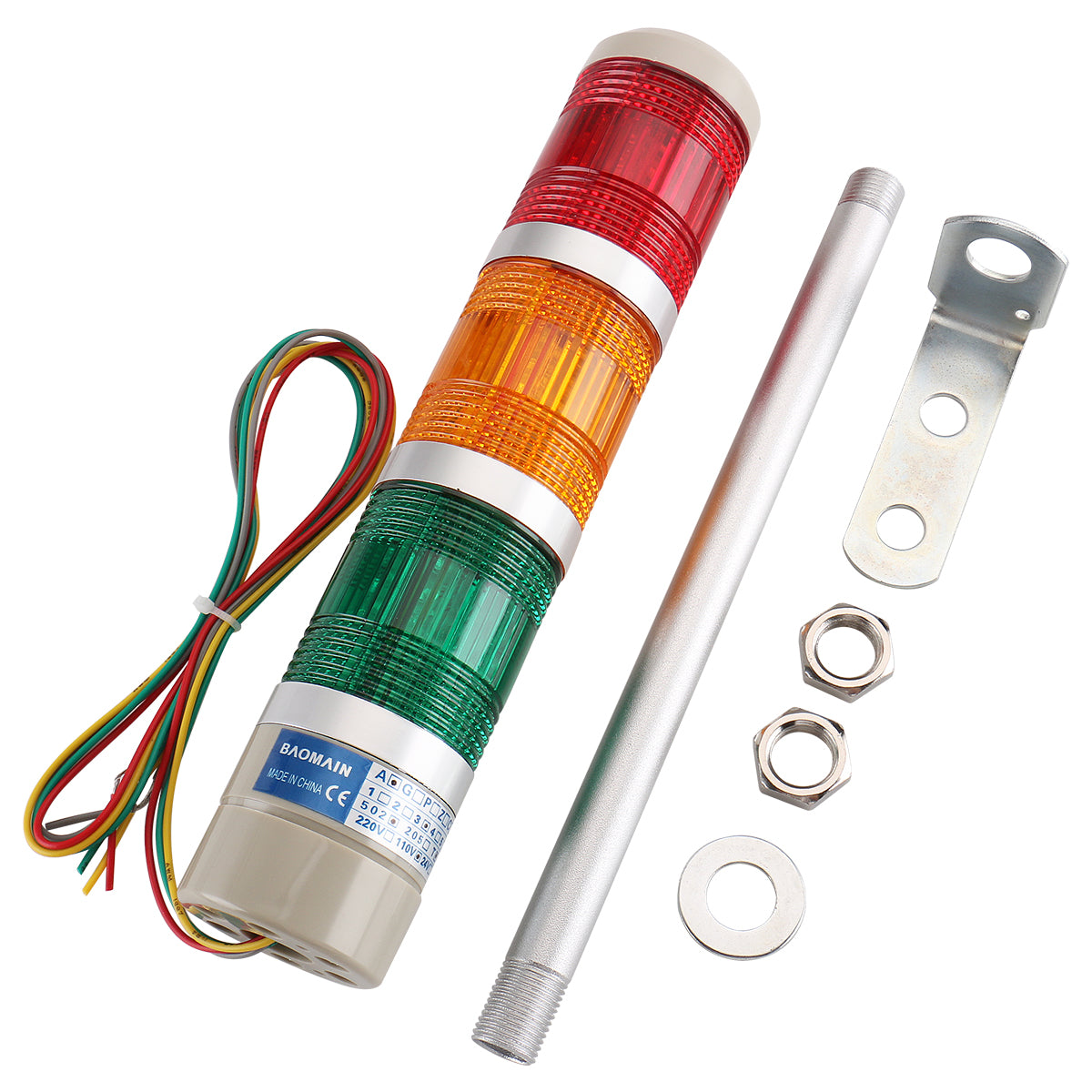 Baomain Industrial Signal Light Column LED Alarm Round Tower Light Indicator Continuous Light Warning Light Red Green Yellow LTA-502T - BAOMAIN