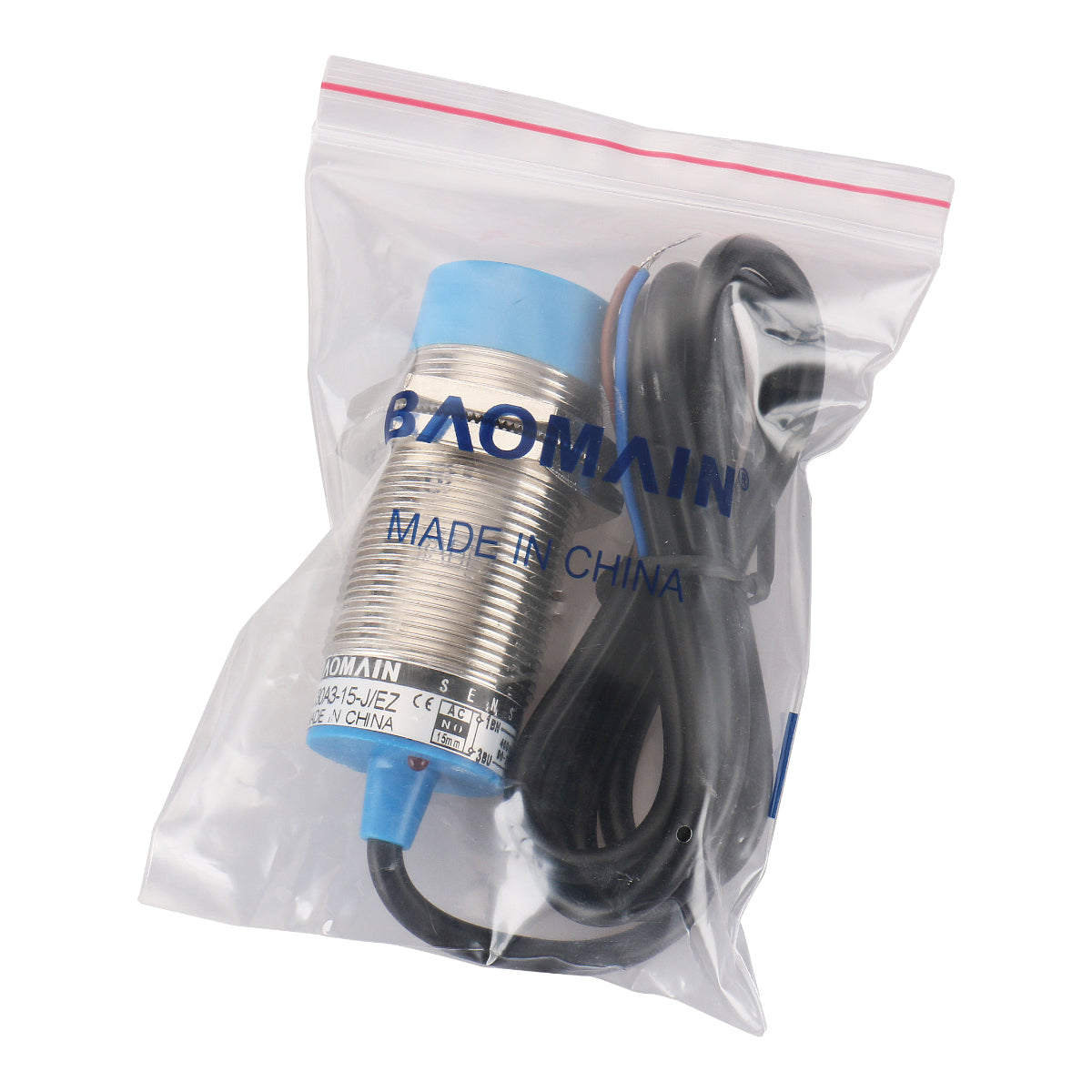 Baomain M30 Nicht eingebetteter induktiver Sensorschalter LJ30A3-15-J/EZ, zylindrisch, AC 90–250 V, 400 mA, 15 mm Erkennung, 2-adrig, NO (normalerweise offen), CE