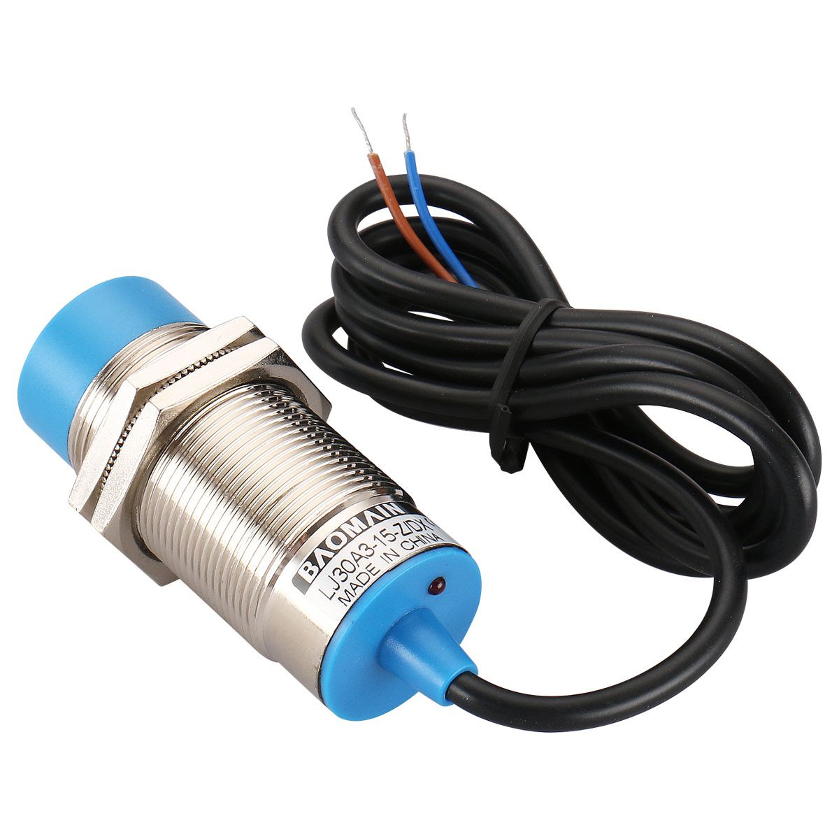 Baomain M30 Nicht eingebetteter induktiver Sensorschalter LJ30A3-15-Z/DX, zylindrischer Typ, DC 10–30 V, 200 mA, 15 mm Erkennung, 2-adrig, NC (normalerweise geschlossen), CE
