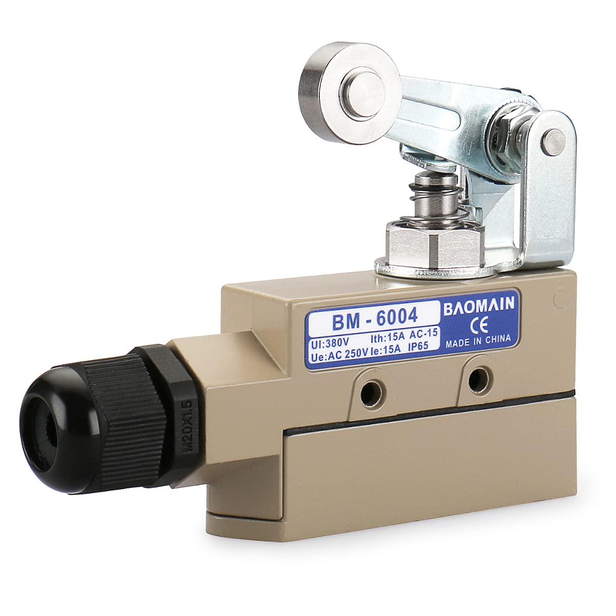 Baomain Sealed Limit Switch BM-6004 Roller Plunger SPDT AC 250V 15A IP 65 - BAOMAIN