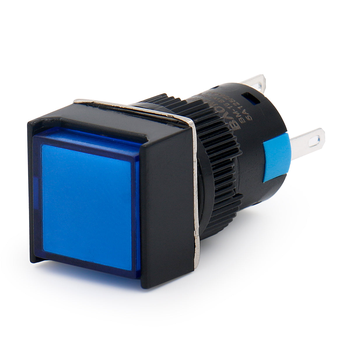 Baomain 16 mm Rastdruckschalter, quadratische Kappe, blaue LED-Lampe, 12 V/24 V/110 V/220 V, SPDT, 5-polig, 5 Stück