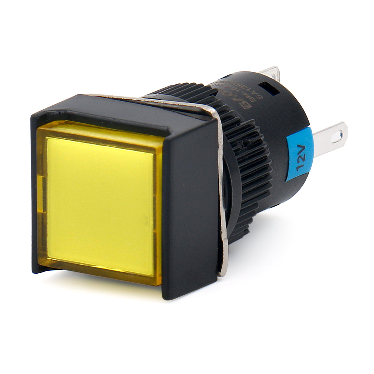 Baomain 16 mm Rastdruckschalter, quadratische Kappe, gelbe LED-Lampe, 12 V/24 V/110 V/220 V, SPDT, 5-polig, 5 Stück