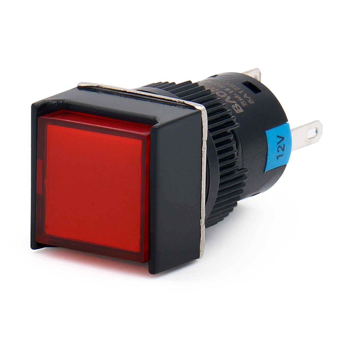 Baomain 16 mm Momentan-Druckknopfschalter, quadratische Kappe, rote LED-Lampe, 5 V/12 V/24 V/110 V/220 V, SPDT, 5-polig, 5 Stück