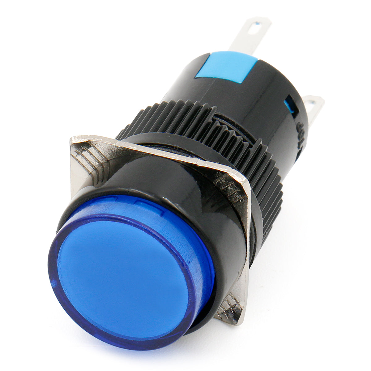 Baomain 16 mm runder, momentaner blauer Druckknopfschalter, 12 V/24 V/110 V/220 V, blaue LED-Lampe, SPDT, 5-polig, 5 Stück