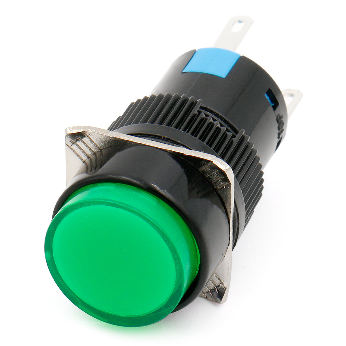 Baomain 16 mm runder, momentaner grüner Druckknopfschalter, 12 V/24 V/110 V/220 V, grüne LED-Lampe, SPDT, 5-polig, 5 Stück