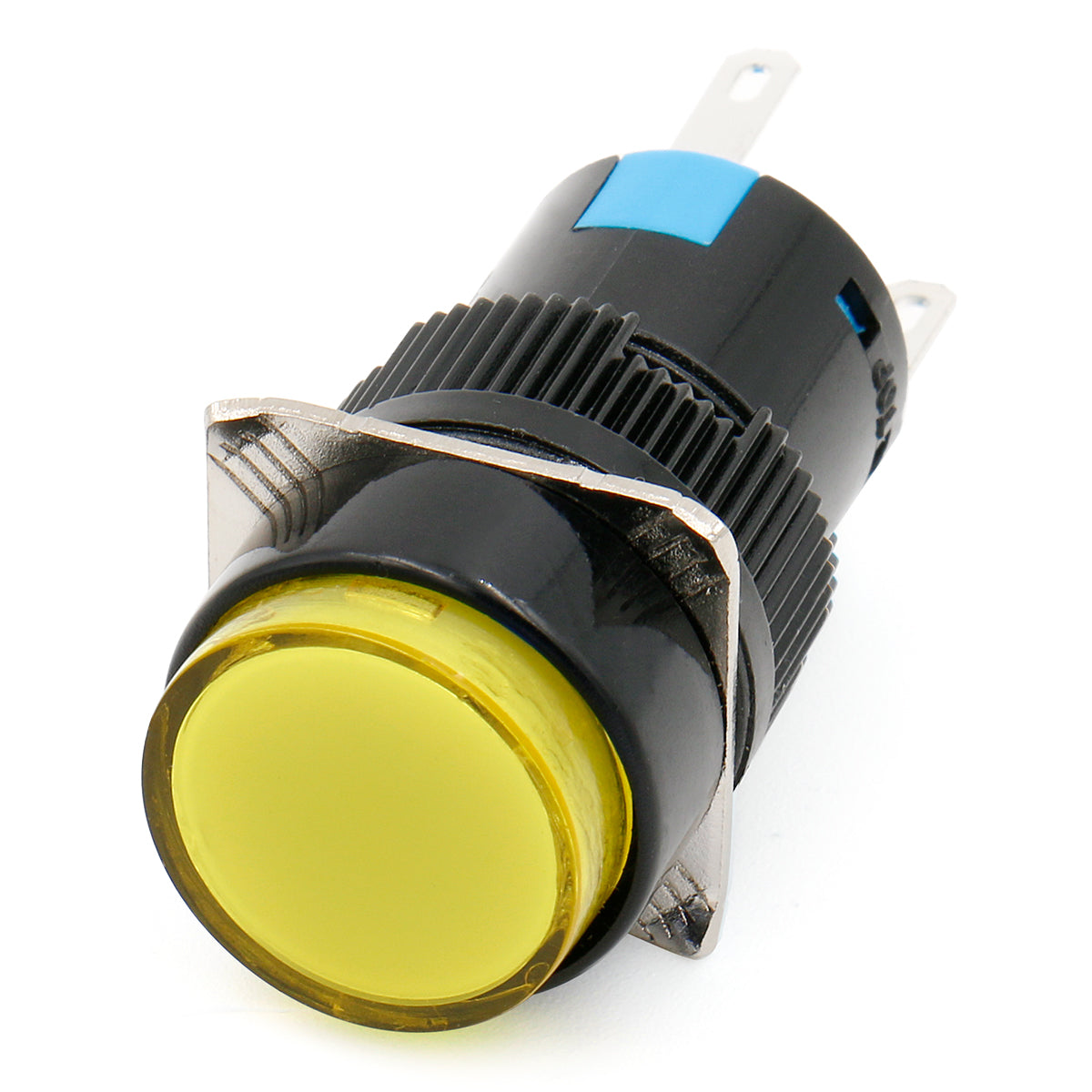 Baomain 16 mm runder, momentaner gelber Druckknopfschalter, 12 V/24 V/110 V/220 V, gelbe LED-Lampe, SPDT, 5-polig, 5 Stück