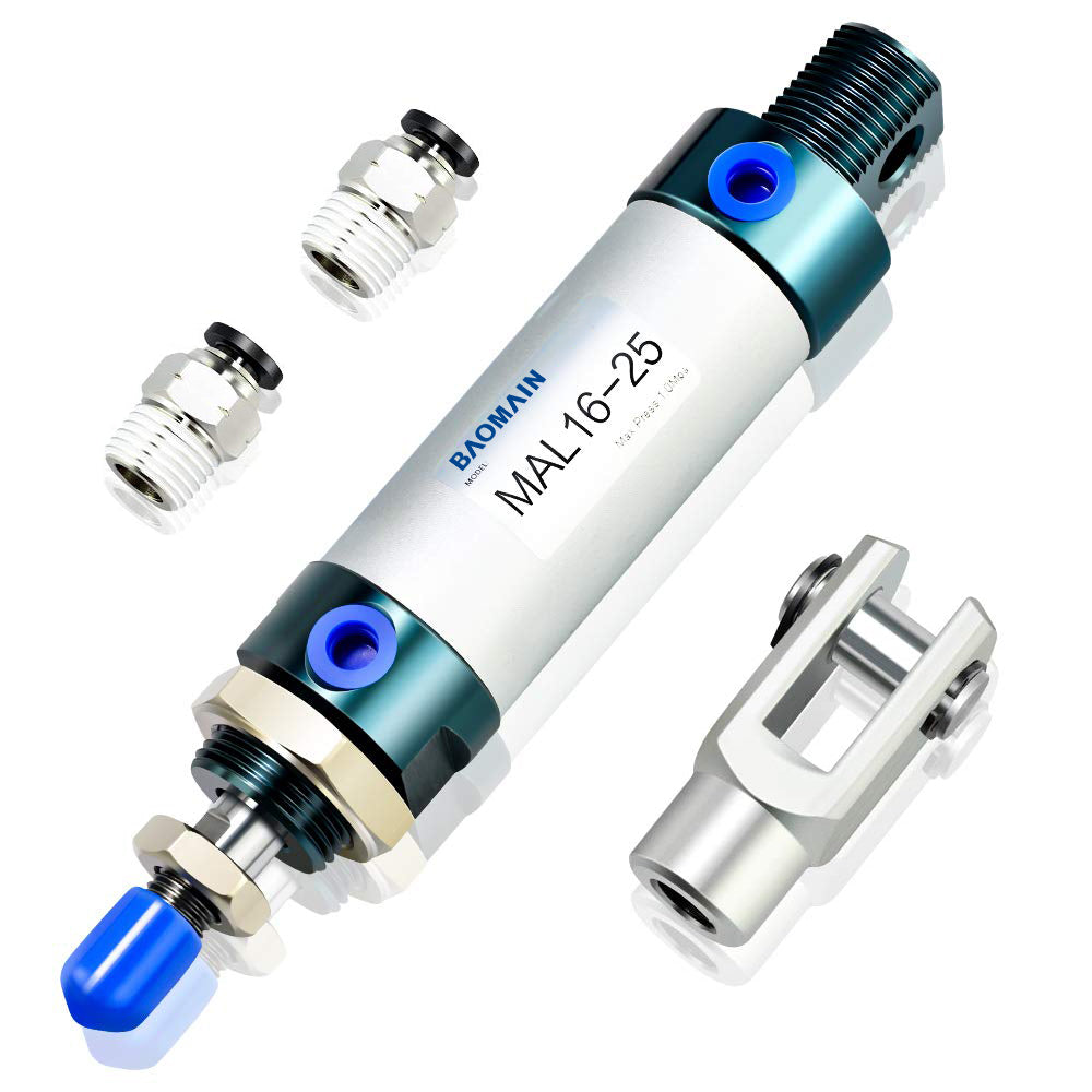Baomain Pneumatischer Luftzylinder MAL16-25 16mm (5/8") Bohrung 25mm (1") Hub Double Action mit Y-Anschluss und 2 Stück 6mm Fitting