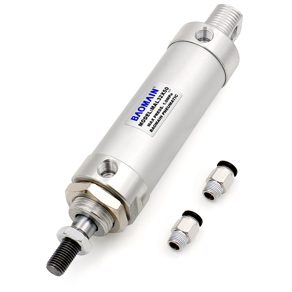 Baomain Mini Pneumatic Air Cylinder MAL-32, Bore 32mm, Single Male Thread Rod Dual Action - BAOMAIN