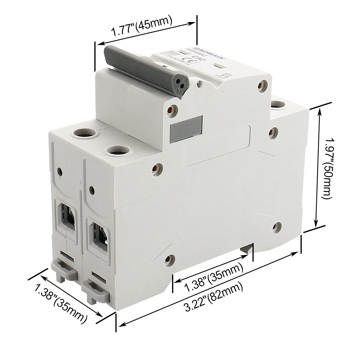 Baomain Miniature Circuit Breaker MCB Low Voltage 32 Amp, 2 Poles 400V, 6000A 35mm DIN Rail Mount - BAOMAIN
