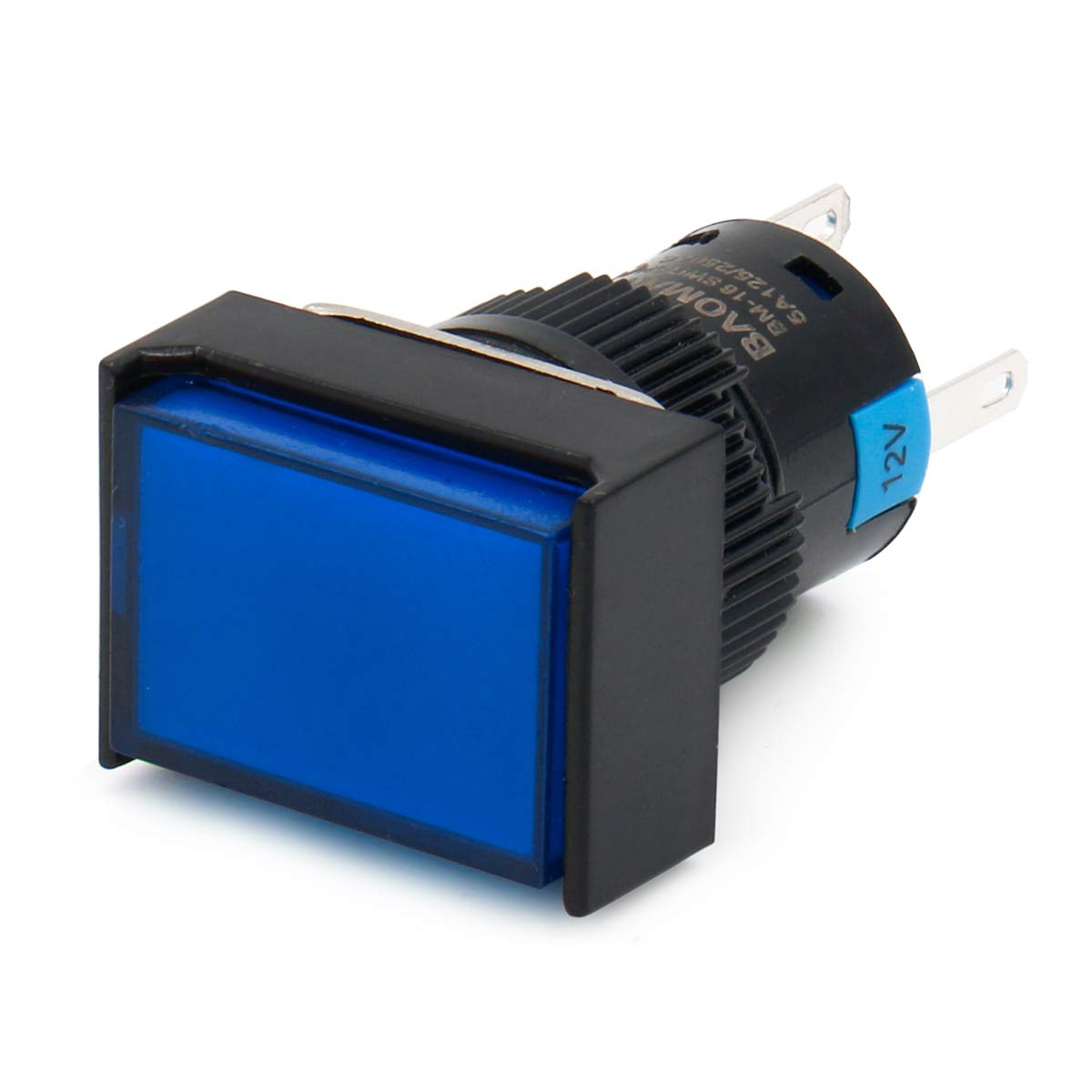 Baomain 16mm Blue Momentary Push Button Switch Rectangular Cap 12V/24V/110V/220V Blue LED Lamp SPDT 5 Pin Pack of 5 - BAOMAIN