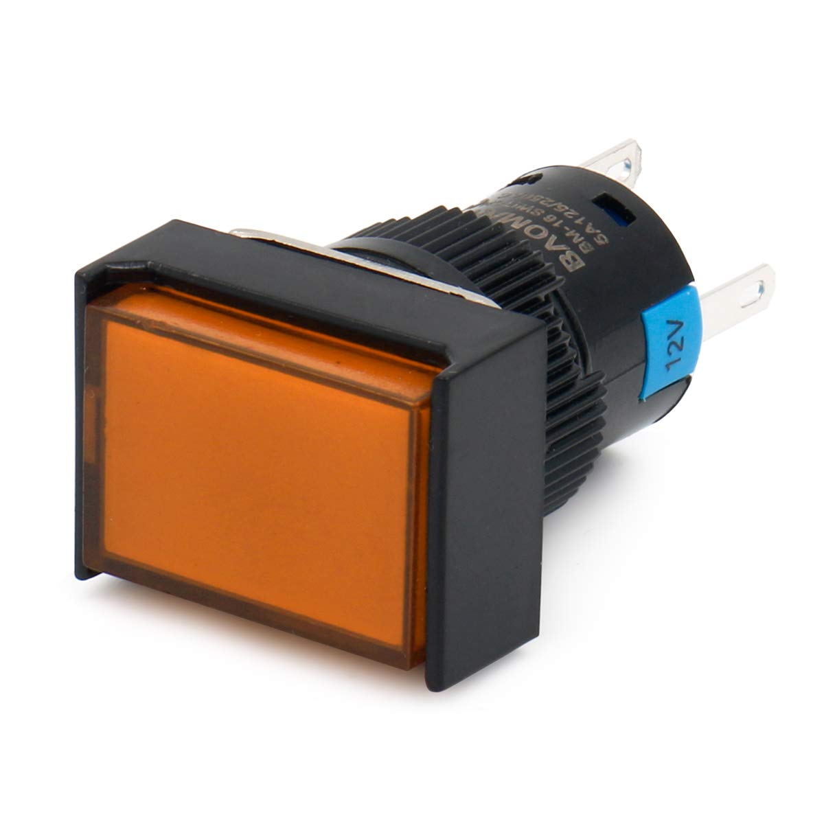 Baomain 16mm Orange Momentary Push Button Switch Rectangular Cap Orange LED Lamp SPDT 5 Pin Pack of 5 - BAOMAIN