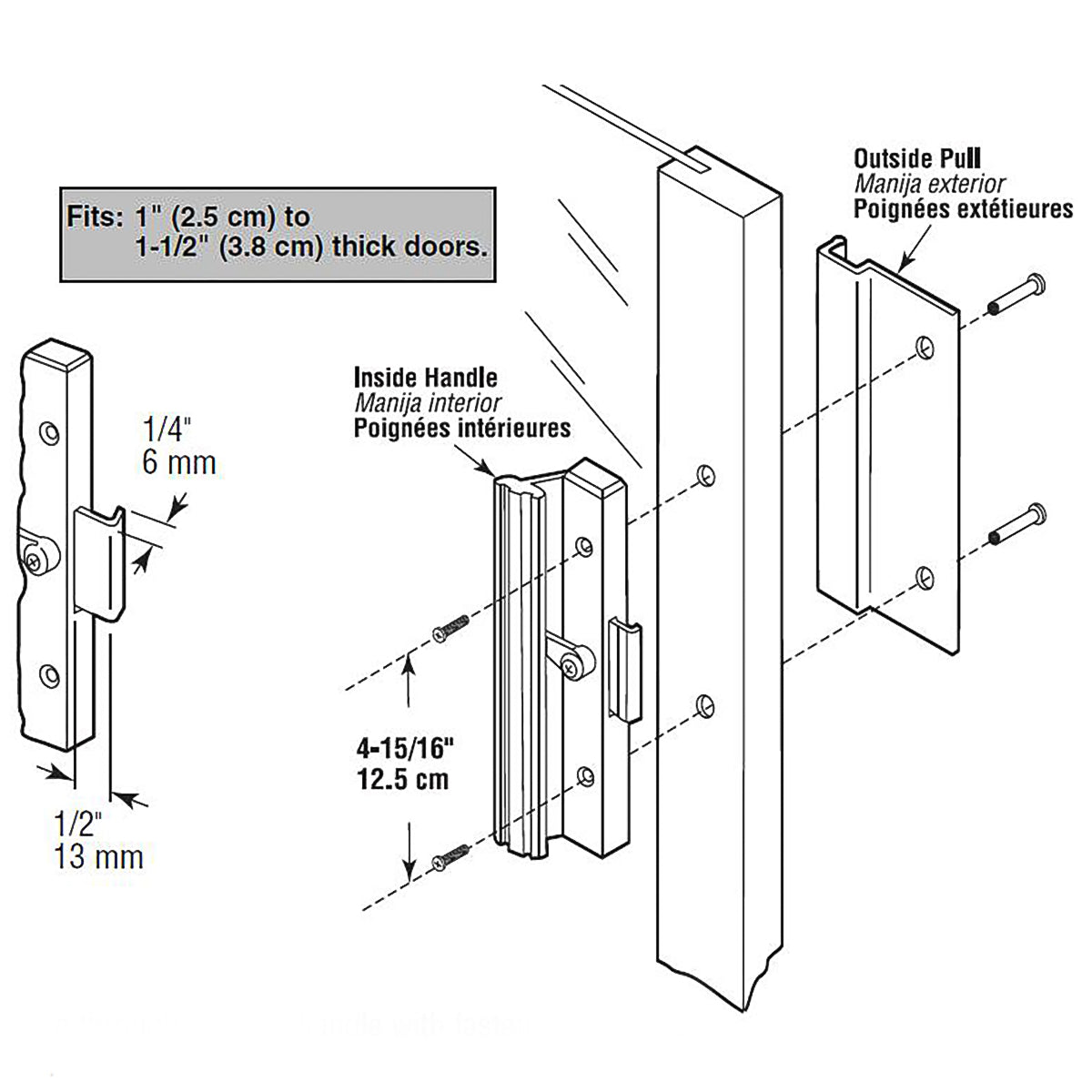 Patio Door Handle C-1005 Surface with Clamp Latch, Mill Finish,4-15/16" Screw Holes, Extruded Aluminum - BAOMAIN