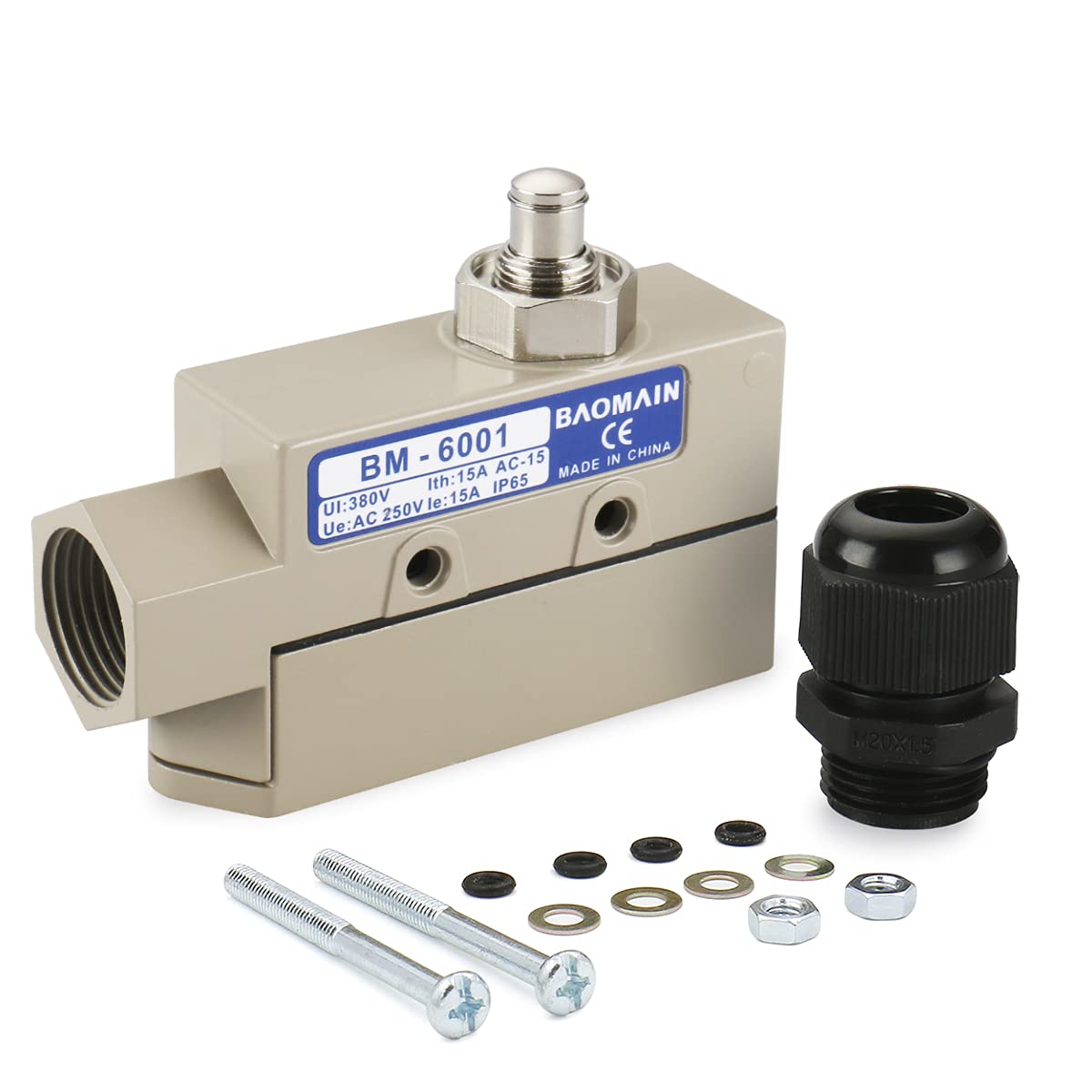 Baomain Plunger Limit Switch BM-6001 15A/250VAC for Push & Pull Door/Roll-up Door - BAOMAIN
