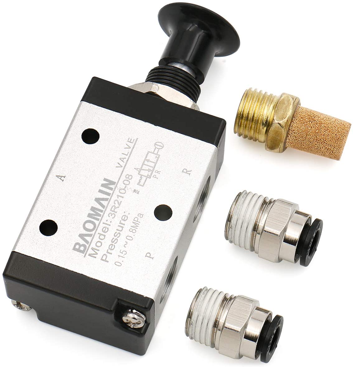 Pneumatic Air Hand Solenoid Valve 3 Way 2 Position Pneumatic Air Manual Control 1/4" PT 3R210-08 - BAOMAIN