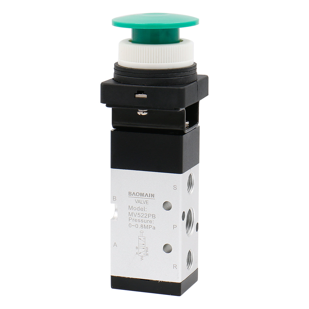 Pneumatic Mechanical Valve MV522PB 1/4"PT 2 Position 5 Way Momentary Green Mushroom Button - BAOMAIN