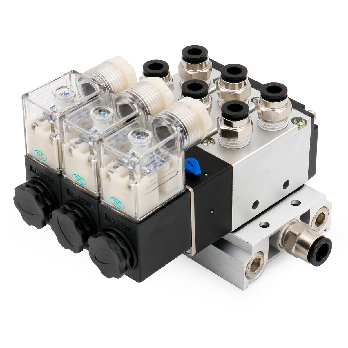 Baomain 3 Space Pneumatic 1/4"PT Solenoid Valve 4V210-08 12V/24V/110V/220V Single Coil Pilot-Operated Electric 2 Position 5 Way Connection Type with Base Muffler - BAOMAIN