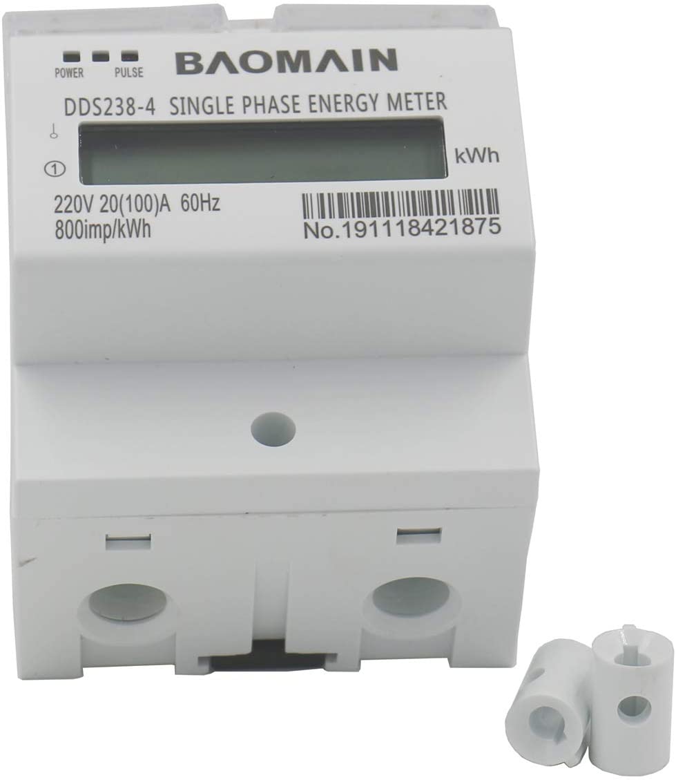 Single Phase Emergy Meter Kilowatt DDS238-4 220V 20(100)A 60Hz 800imp/kWh 35mm DIN-Rail - BAOMAIN