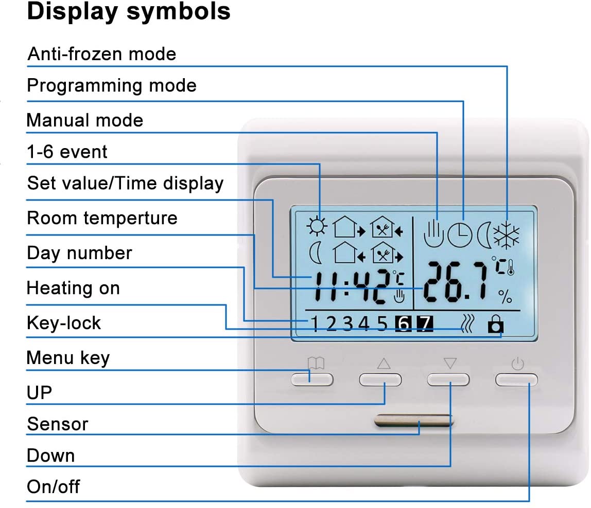 Baomain LCD Digital 7 Day Programmable Thermostat 110-120V/220-240V 3 Amp Work for Radiant Floor Heating Temperature Controller - BAOMAIN