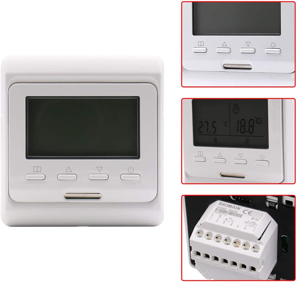 Baomain LCD Digital 7 Day Programmable Thermostat 110-120V/220-240V 3 Amp Work for Radiant Floor Heating Temperature Controller - BAOMAIN