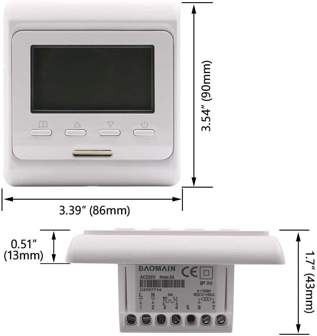 Baomain LCD Digital 7 Day Programmable Thermostat 110-120V/220-240V 3 Amp Work for Radiant Floor Heating Temperature Controller - BAOMAIN