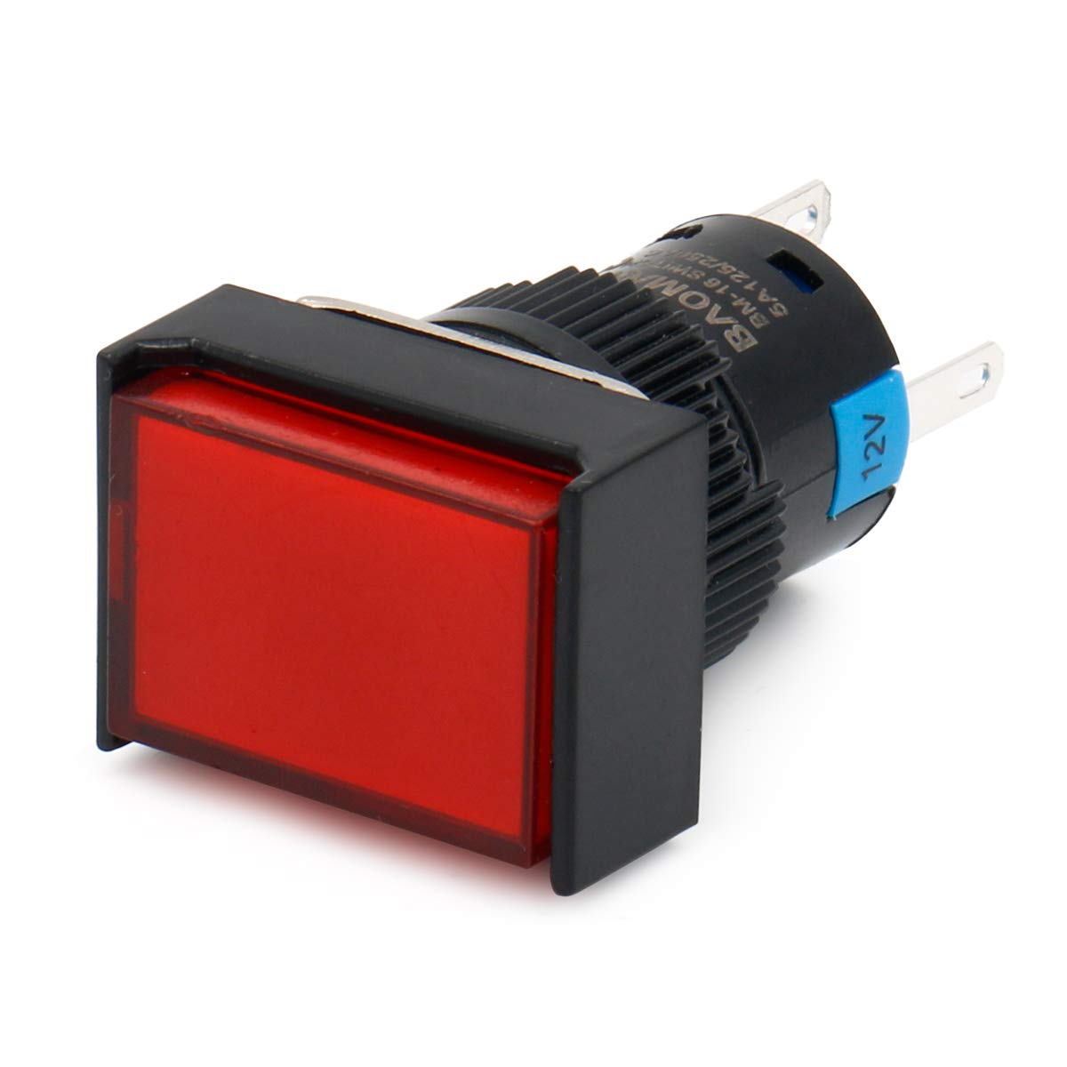 Baomain Push Button Switch Momentary Rectangular Cap LED Lamp Red Yellow Orange Blue Green Light 16mm SPDT 5 Pin 5 Pack - BAOMAIN