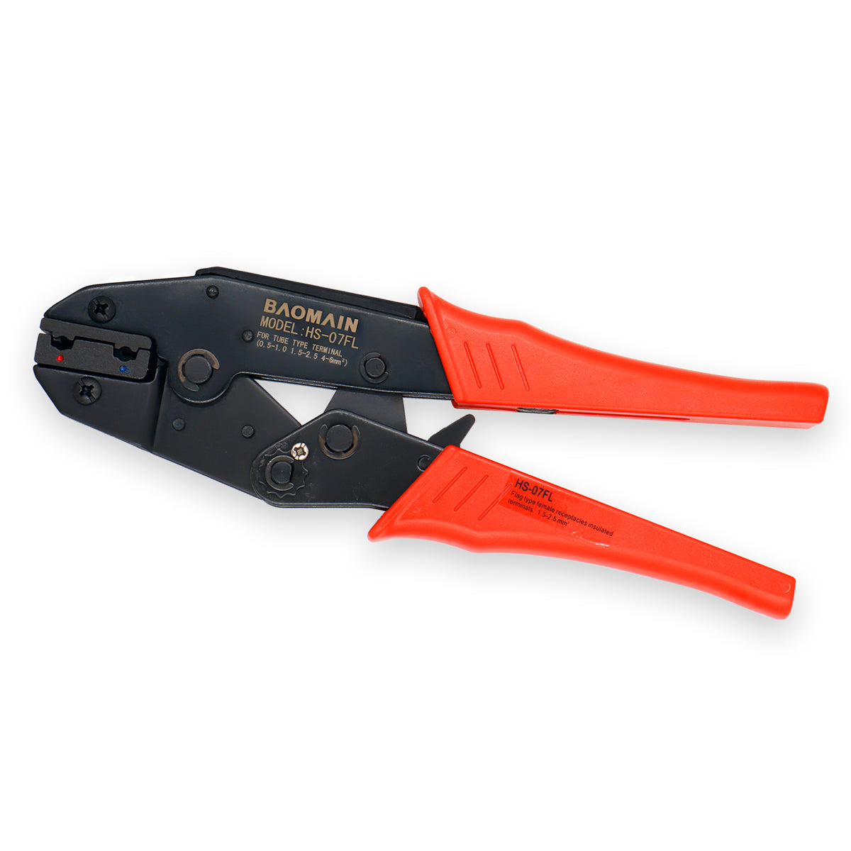Ratchet Crimper Plier HS-07FL Flag Female Quick Disconnects Crimping Tools Use for 1.5-2.5 mm² (15-13 AWG) Red - BAOMAIN