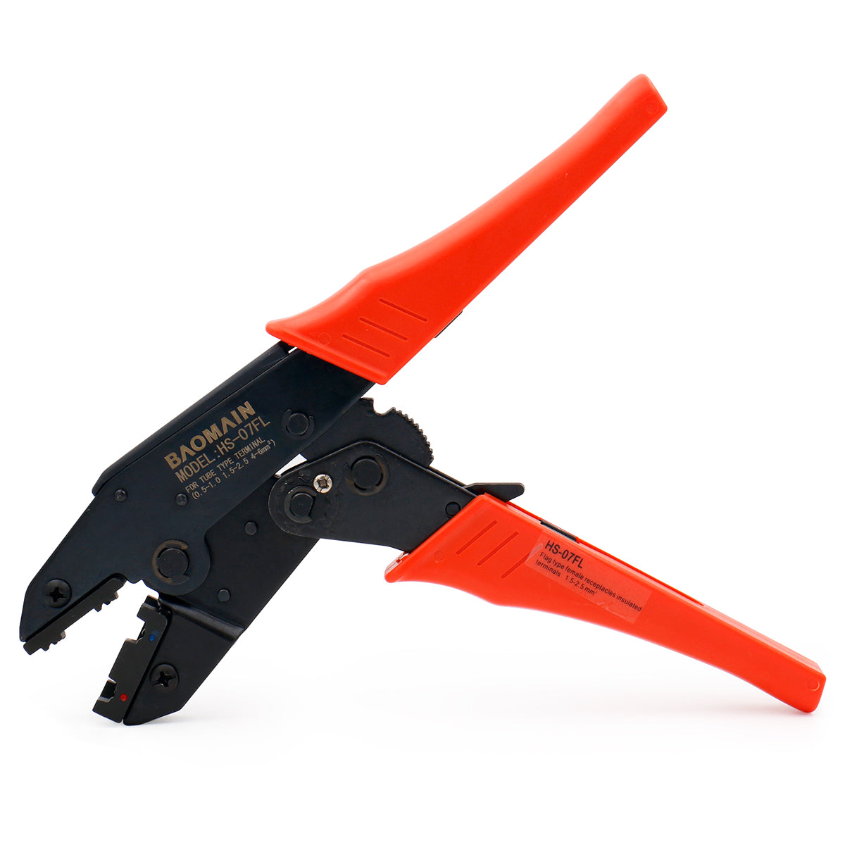 Ratchet Crimper Plier HS-07FL Flag Female Quick Disconnects Crimping Tools Use for 1.5-2.5 mm² (15-13 AWG) Red - BAOMAIN