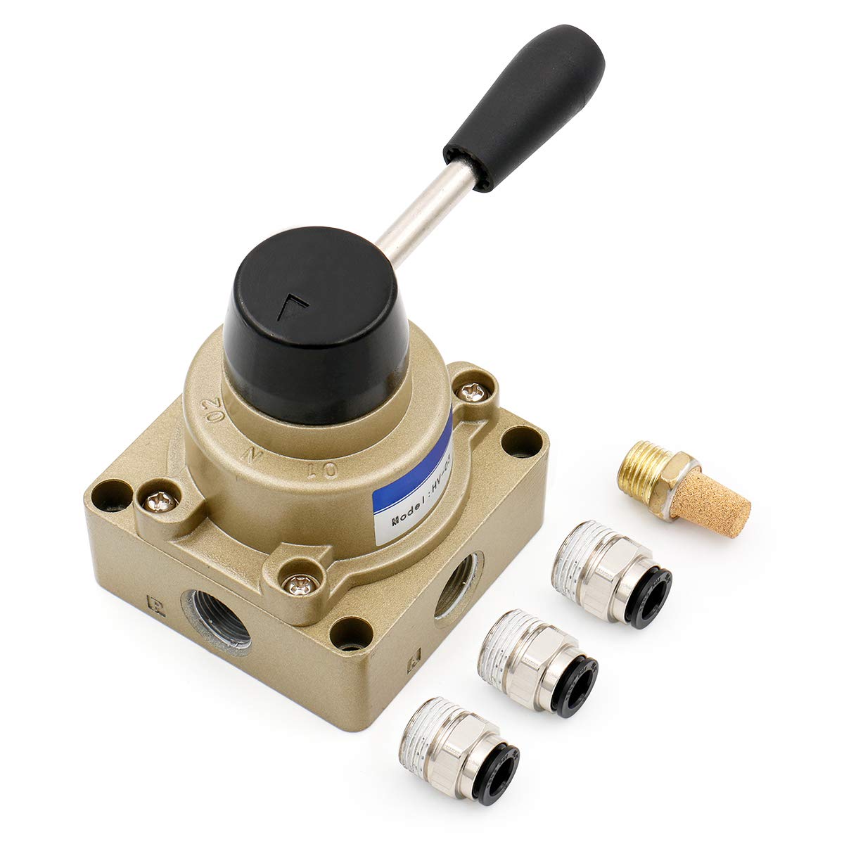 Rotary Lever Hand Valve HV-03 PT3/8 3 Position 4 Way Pneumatic Air Flow Control - BAOMAIN