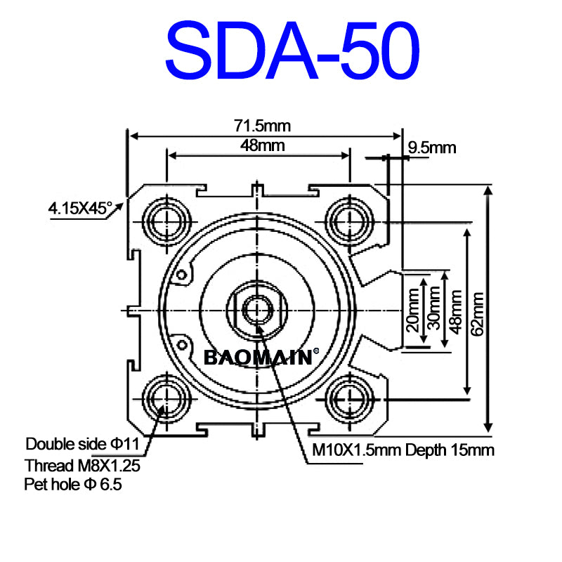 Baomain Compact Thin Pneumatic Air Cylinder SDA-50 Series 50mm Bore Double Action PT1/4 Port with 2 Fitting - BAOMAIN
