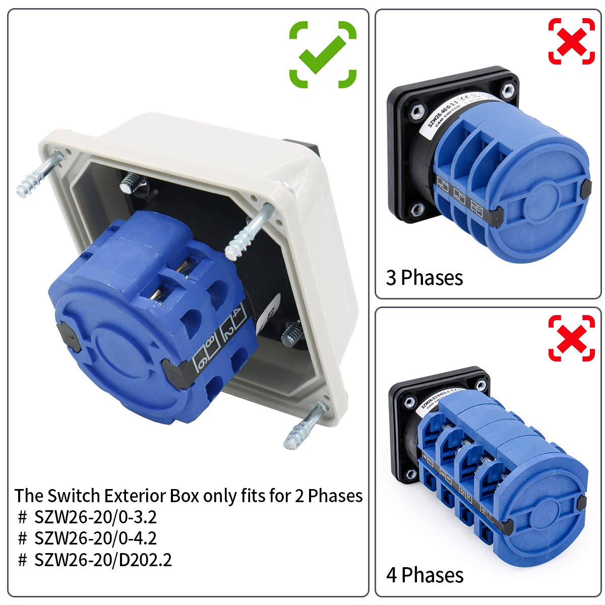 Master Switch Exterior Box SZW26-20/2D Work for Universal Rotary Changeover Cam Switch SZW26-20/0-3.2 660V 20A 4 Position - BAOMAIN
