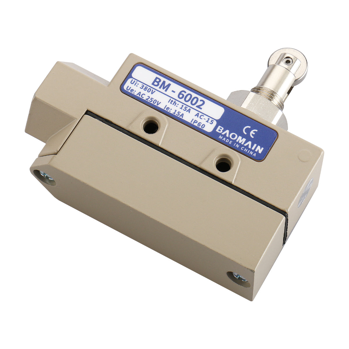 Baomain Sealed Limit Switch BM-6002 Parallel Roller Plunger AC 250V 15A IP 65 - BAOMAIN