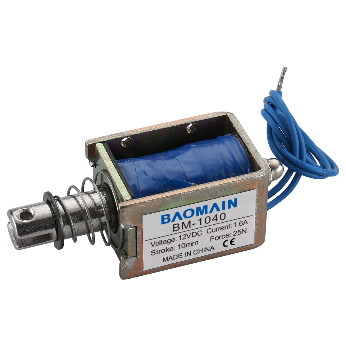 Frame Solenoid Electromagnet BM-1040B DC 12V 1.6A 10mm 25N Push Pull - BAOMAIN