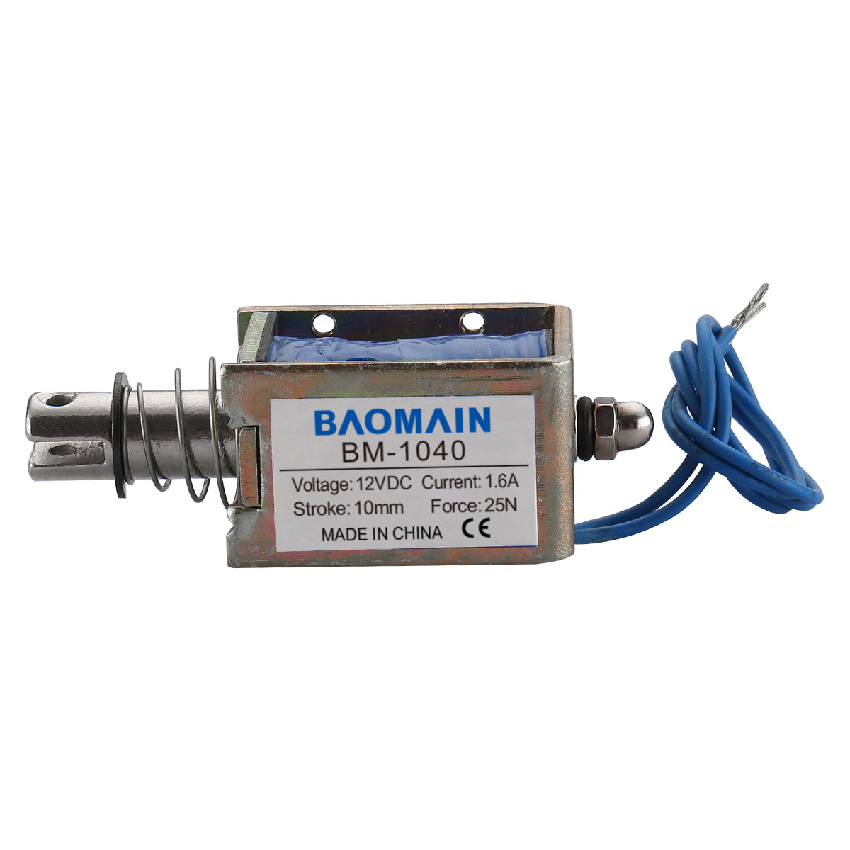 Frame Solenoid Electromagnet BM-1040B DC 12V 1.6A 10mm 25N Push Pull - BAOMAIN