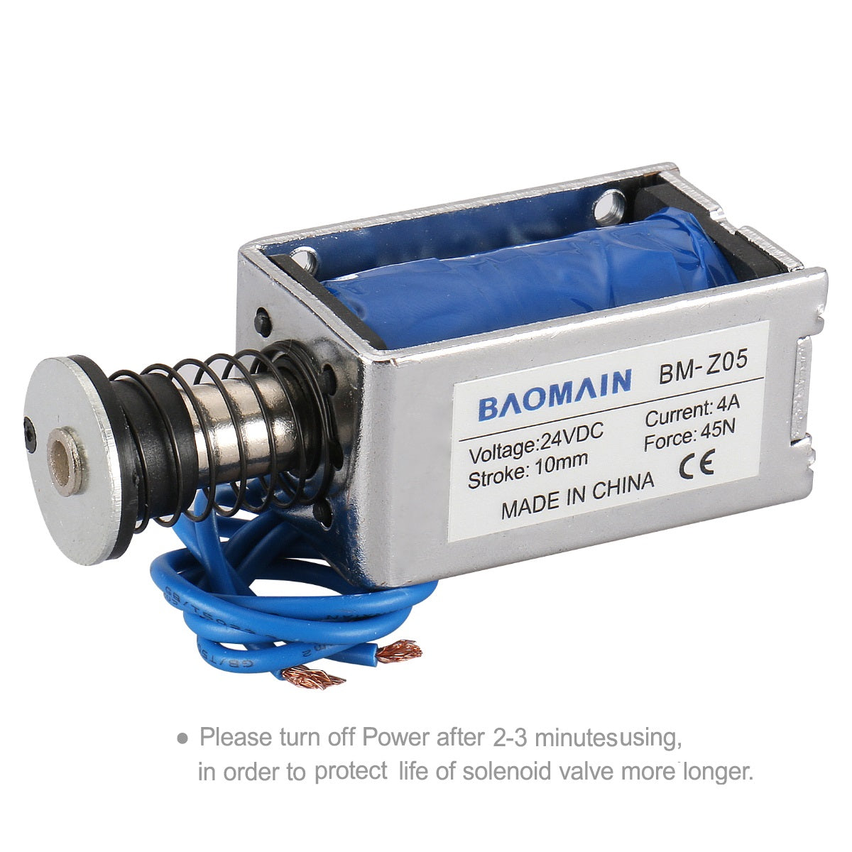 Baomain Solenoid Electromagnet BM-Z05 DC 12V/24V 2.5A/4A Push Type Open Frame 10mm 45N 9.9LB - BAOMAIN