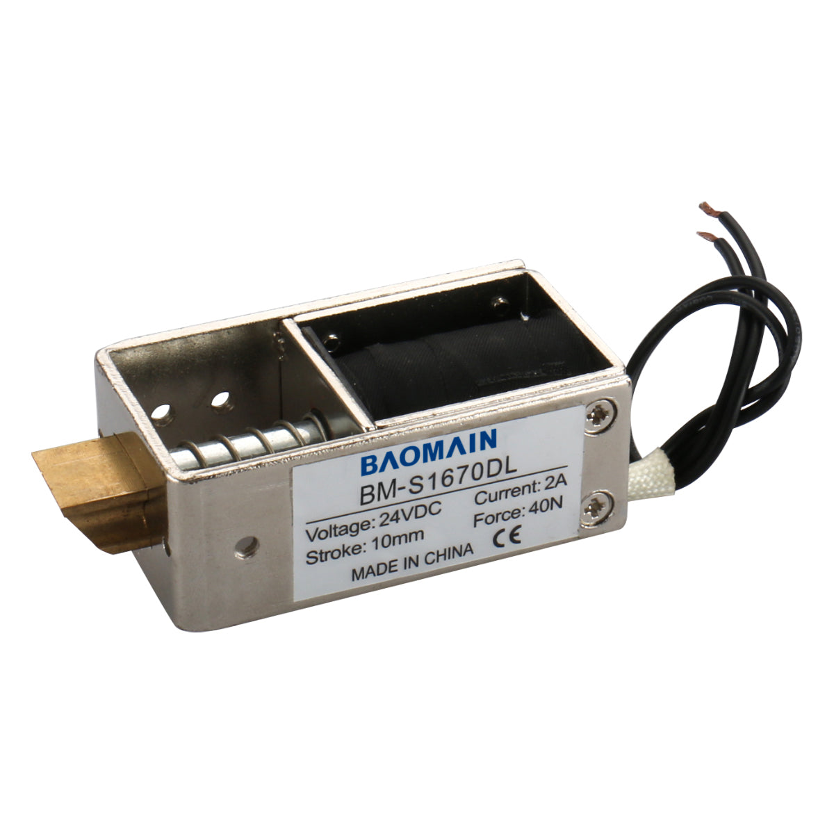 Baomain Solenoid Electromagnet BM-S1670DL 3A 10mm 40N Spring Loaded Door Locking - BAOMAIN
