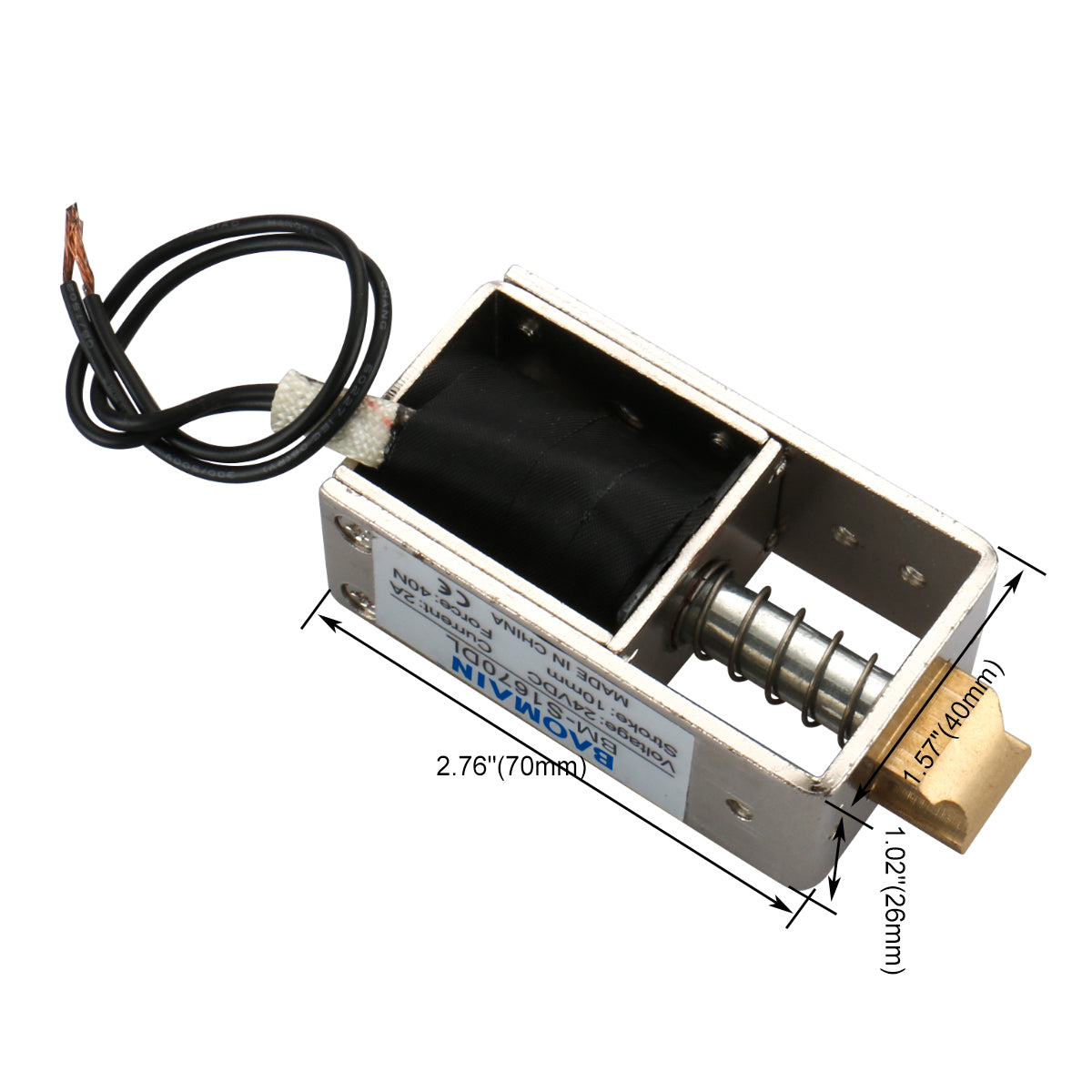 Baomain Solenoid Electromagnet BM-S1670DL 3A 10mm 40N Spring Loaded Door Locking - BAOMAIN