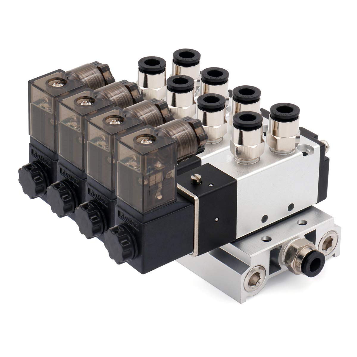 Baomain 4 Space Pneumatic 1/8"PT Solenoid Valve 4V110-06 12V/24V/110V/220V Single Coil Pilot-Operated Electric 2 Position 5 Way Connection Type with Base Muffler - BAOMAIN
