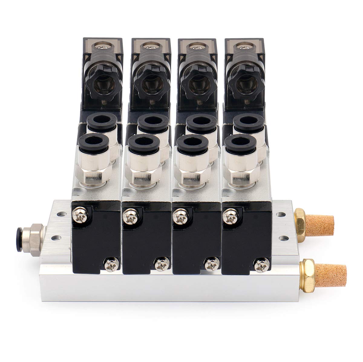 Baomain 4 Space Pneumatic 1/8"PT Solenoid Valve 4V110-06 12V/24V/110V/220V Single Coil Pilot-Operated Electric 2 Position 5 Way Connection Type with Base Muffler - BAOMAIN