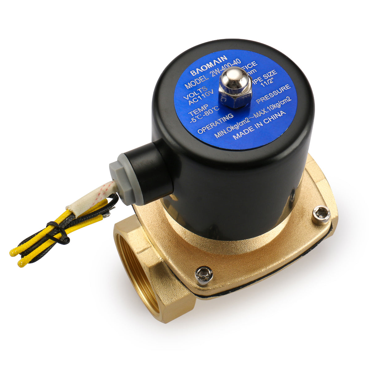 Baomain Pneumatic 1-1/2 Inch DC12V/24V AC110V/220V Brass Electric Solenoid Valve 2W-400-40 Normally Closed For Water, Air - BAOMAIN