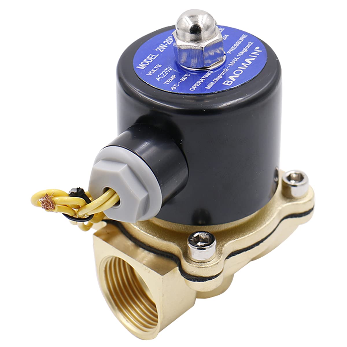 Baomain Messing Elektrisches Magnetventil 2W-200-20 3/4 Zoll PT DC12V/24V AC110V/220V Normalerweise geschlossen Wasser, Luft