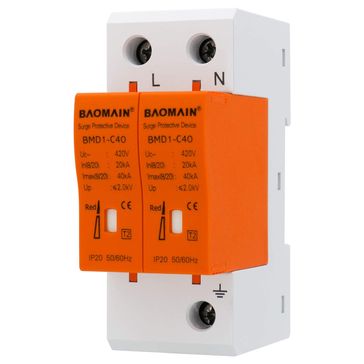 Baomain Überspannungsschutzschalter, Ableiter 1P/1P+N/2P+N/3P+N BSD1-C40 Ableiter, weiß, 1P+N, 40KA, 420V