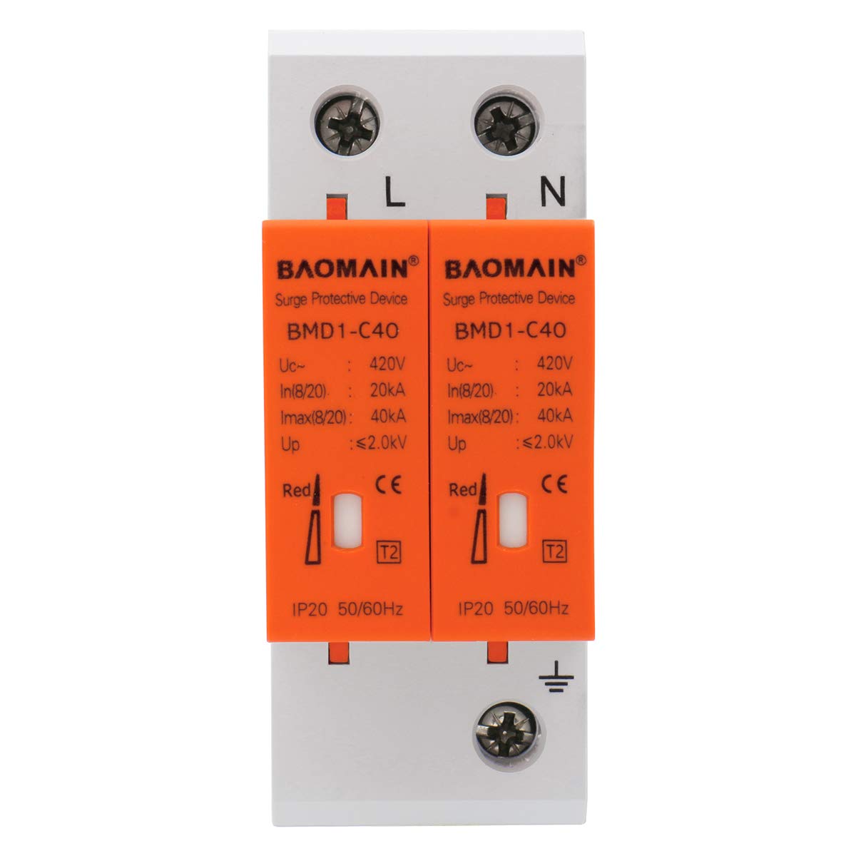Baomain Überspannungsschutzschalter, Ableiter 1P/1P+N/2P+N/3P+N BSD1-C40 Ableiter, weiß, 1P+N, 40KA, 420V