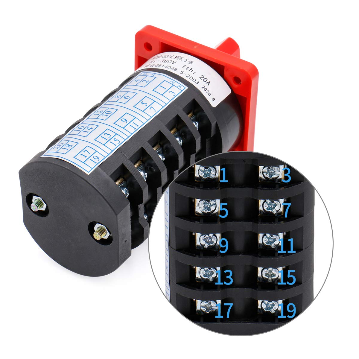 Changeover Switch HZ5D-20/4 M05.5-B 380V 20A 1-0-2 3 Positions 20 Terminals - BAOMAIN