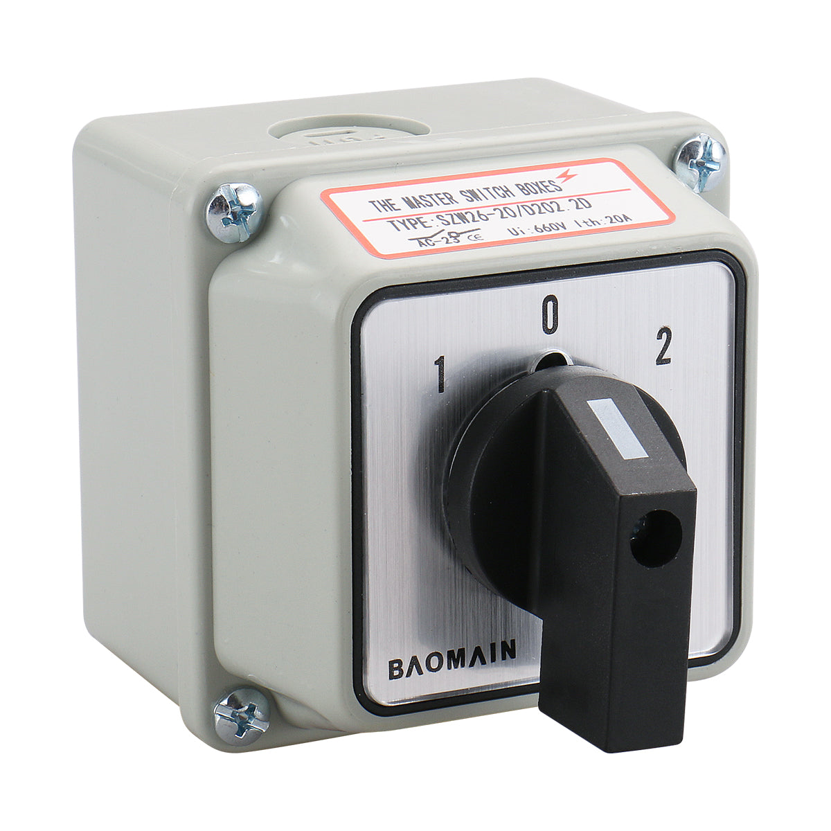 Baomain  Rotary Changeover Switch SZW26-20/D202.2D, with Box, 660 V 20 A, 3-Position, 2-Pole, 8-Terminal - BAOMAIN