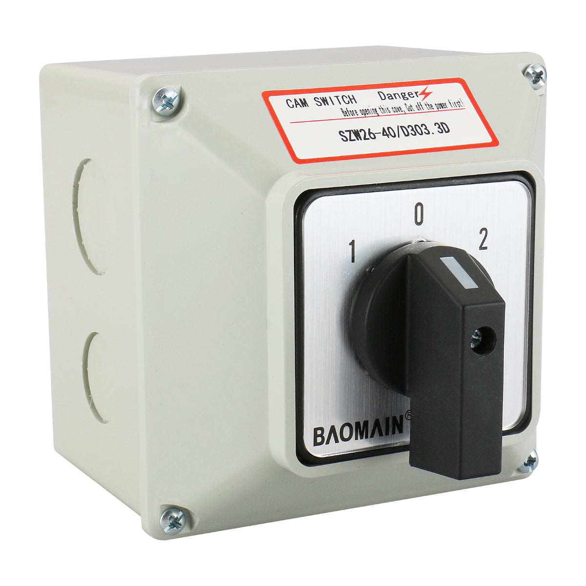 Baomain Universal-Drehumschalter SZW26-40/D303.3D mit Hauptschalter Außenbox 660 V 40 A 12 Positionen 3 Phasen