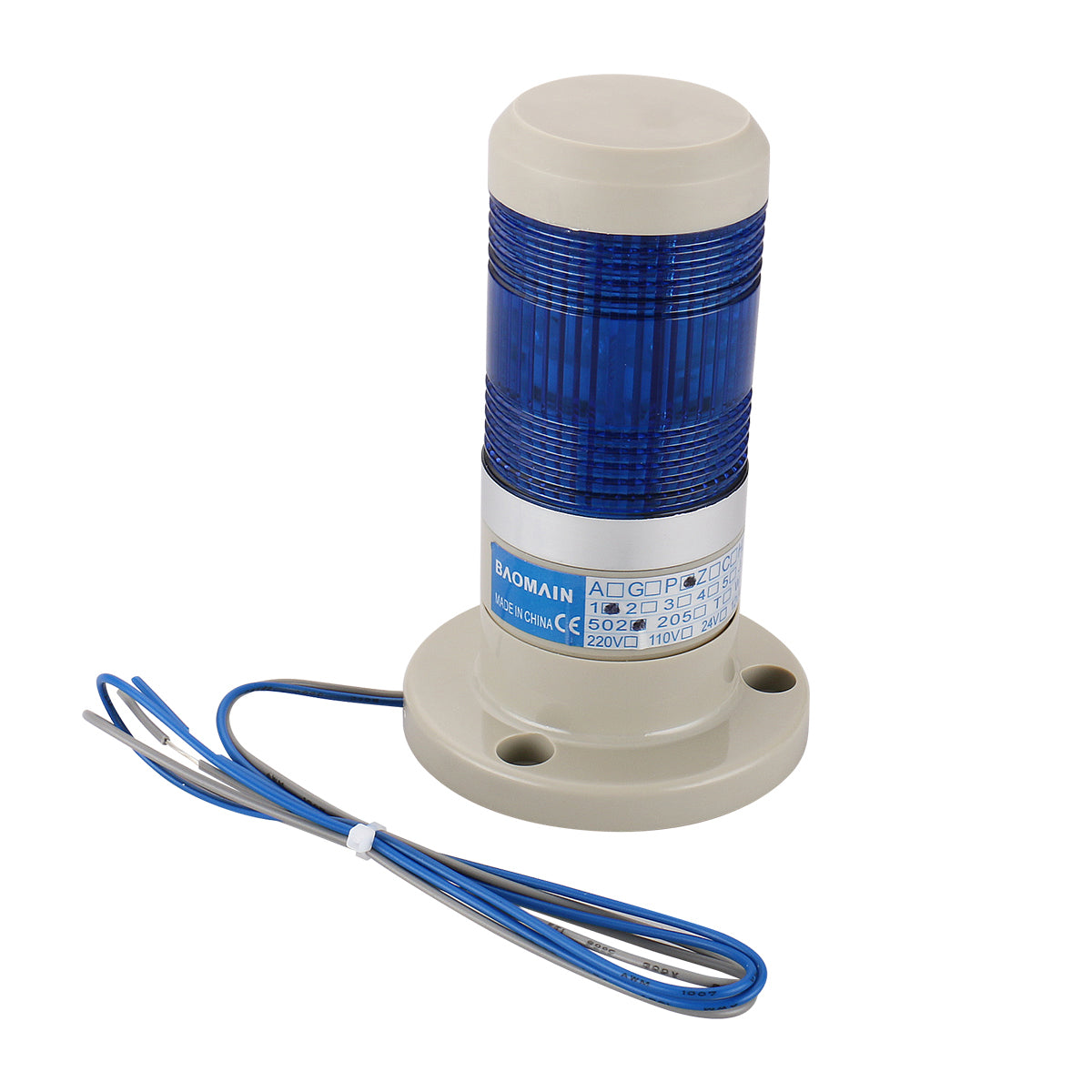 Baomain Warning Continuous Light DC12V/24V AC110V/220V  Industrial Blue LED Signal Tower Lamp LTP-502T - BAOMAIN