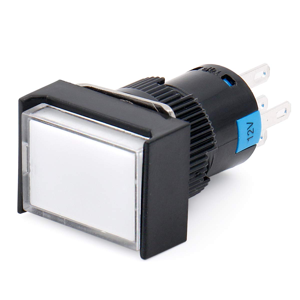 Baomain 16mm White Momentary Push Button Switch Rectangular Cap White LED Lamp SPDT 5 Pin Pack of 5 - BAOMAIN