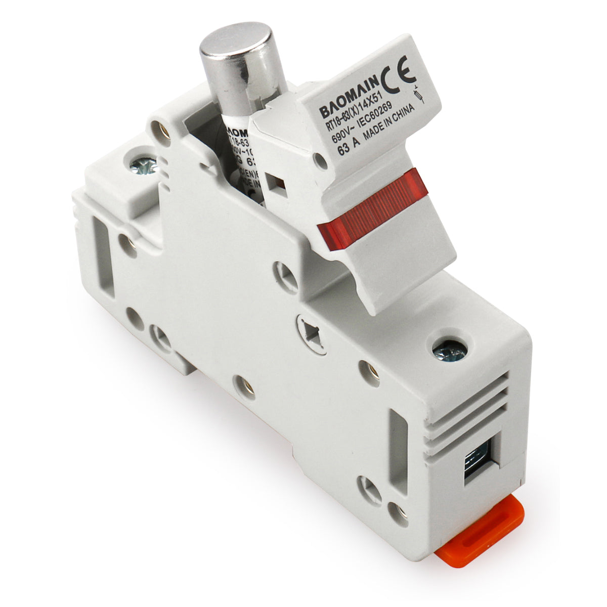 Baomain Zylindrischer Sicherungshalter RT18-63(X) 14 mm x 51 mm Sicherungssockel, einpolig, DIN-Schienenmontage, CE-gelistet (5 Stück Sicherungen)